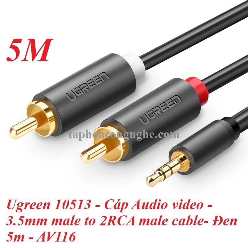 Ugreen 10513 5M màu Đen Cáp âm thanh 2 đầu Bông sen sang 3.5mm dương AV116 30010513